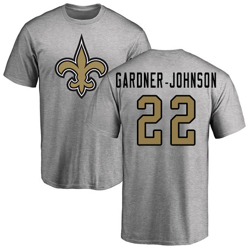 Men New Orleans Saints Ash Chauncey Gardner Johnson Name and Number Logo NFL Football #22 T Shirt->new orleans saints->NFL Jersey
